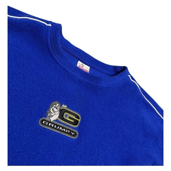 VINTAGE Y2K Disney GRUMPY Snow White Fleece Blue Retro Sweatshirt Mens XXL - Picture 2 of 5